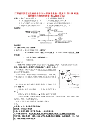 江苏省江阴市成化高级中学2014届高考生物一轮复习 第5章 细胞的能量供应和利用教案 新人教版必修1