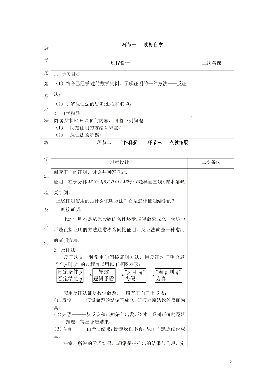 江苏省徐州市睢宁县菁华高级中学2014高中数学 2.2 间接证明四步教学法教案 苏教版选修2-2_第2页
