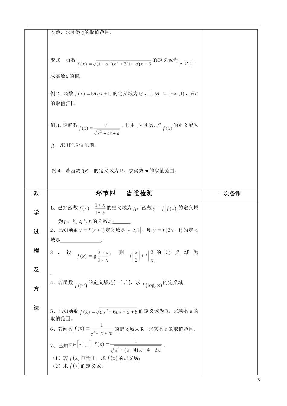 江苏省徐州市睢宁县菁华高级中学2014年高二数学一轮复习 函数的定义域四步教学法教案 文_第3页