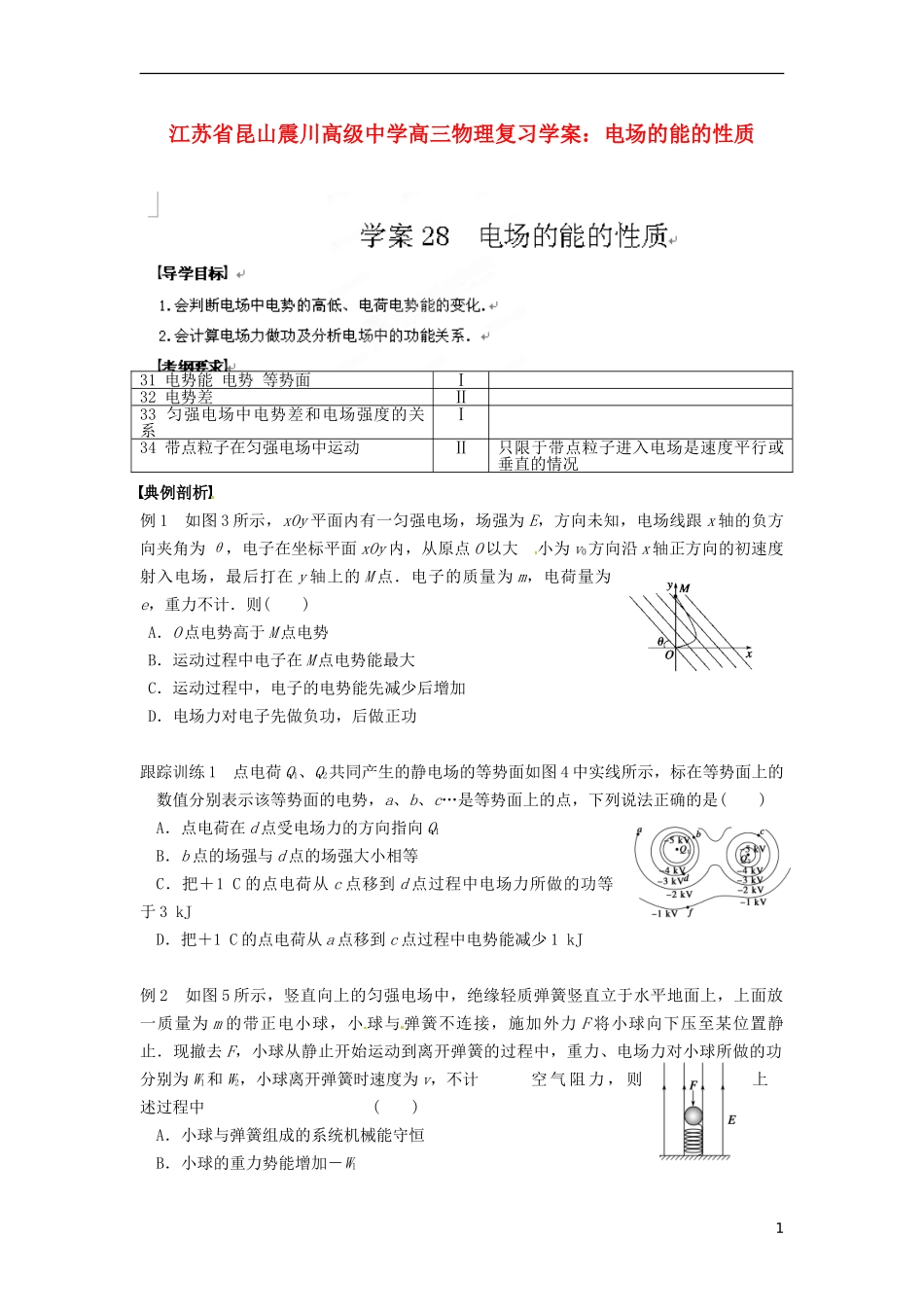 江苏省昆山震川高级中学高三物理 电场的能的性质复习学案_第1页