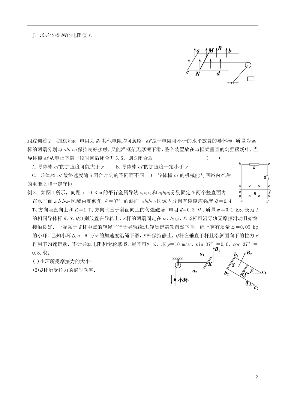 江苏省昆山震川高级中学高三物理 电磁感应中的力学问题复习学案_第2页