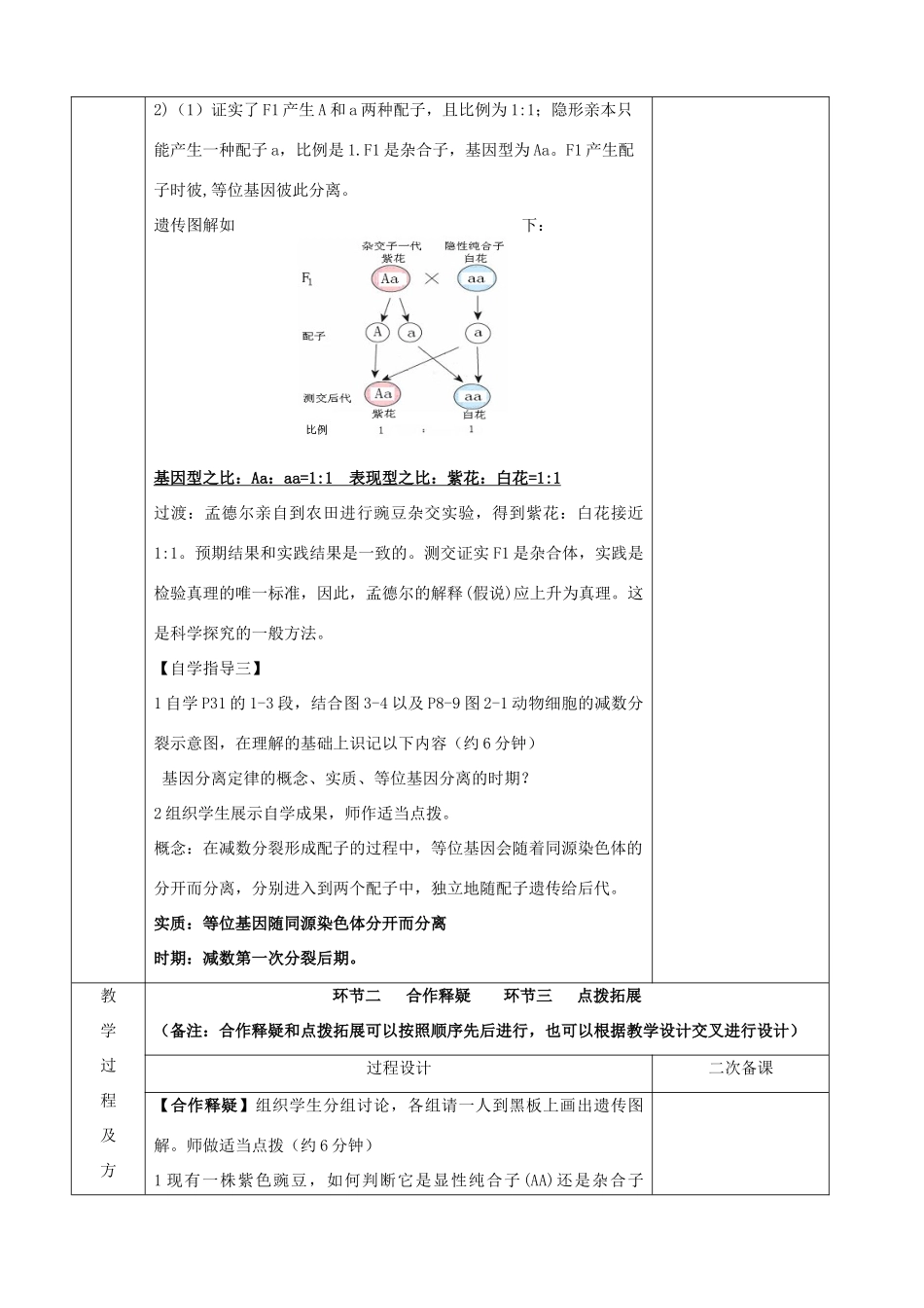 江苏省徐州市睢宁县菁华高级中学2014年高中生物 第三章 第一节 基因的分离定律（第二课时)四步教学法课时教学设计 苏教版必修2_第3页