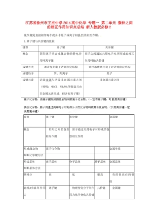 江苏省徐州市王杰中学2014高中化学 专题一 第二单元 微粒之间的相互作用知识点总结 新人教版必修2