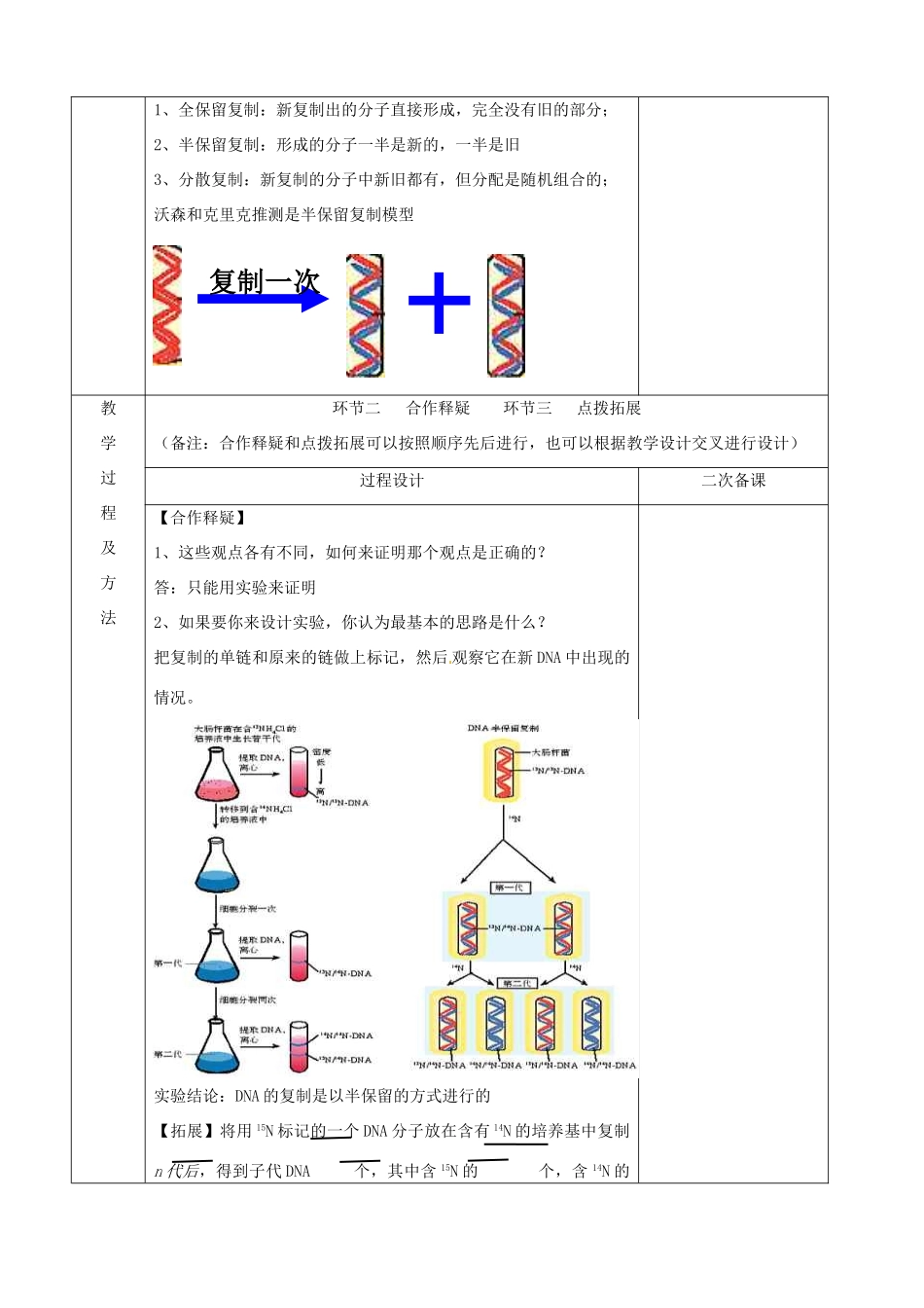 江苏省徐州市睢宁县菁华高级中学2014年高中生物 第四章 第二节 DNA分子的复制（第二课时）四步教学法课时教学设计 苏教版必修2_第2页