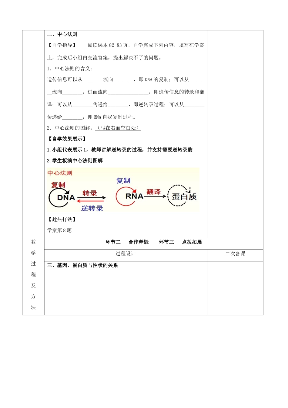 江苏省徐州市睢宁县菁华高级中学2014年高中生物 第四章 第三节 基因控制生物的性状四步教学法教案 苏教版必修2_第2页