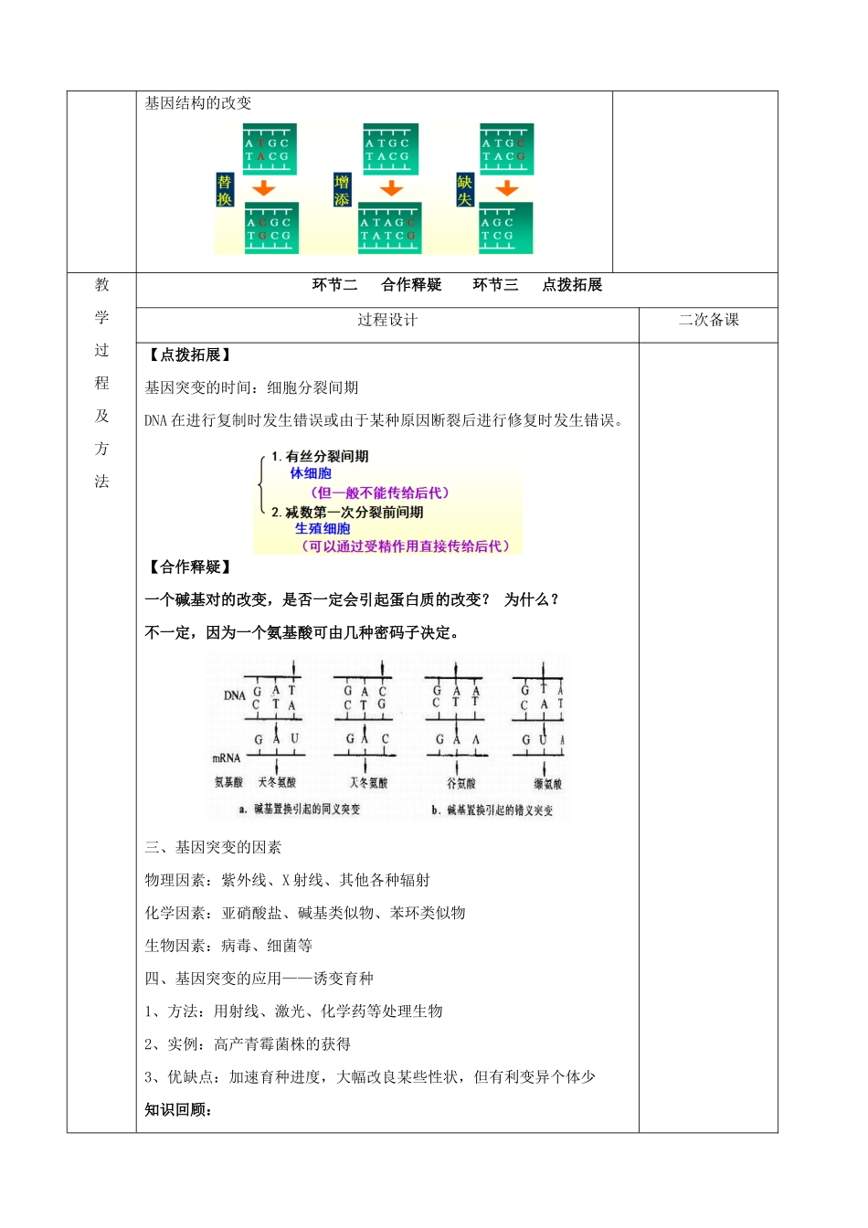 江苏省徐州市睢宁县菁华高级中学2014年高中生物 第四章 第四节 基因突变四步教学法教案 苏教版必修2_第3页
