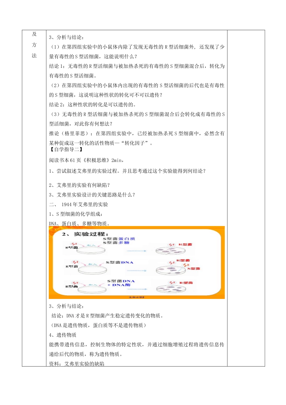 江苏省徐州市睢宁县菁华高级中学2014年高中生物 第四章 第一节 探索遗传物质的过程（第一课时）四步教学法课时教学设计 苏教版必修2_第3页