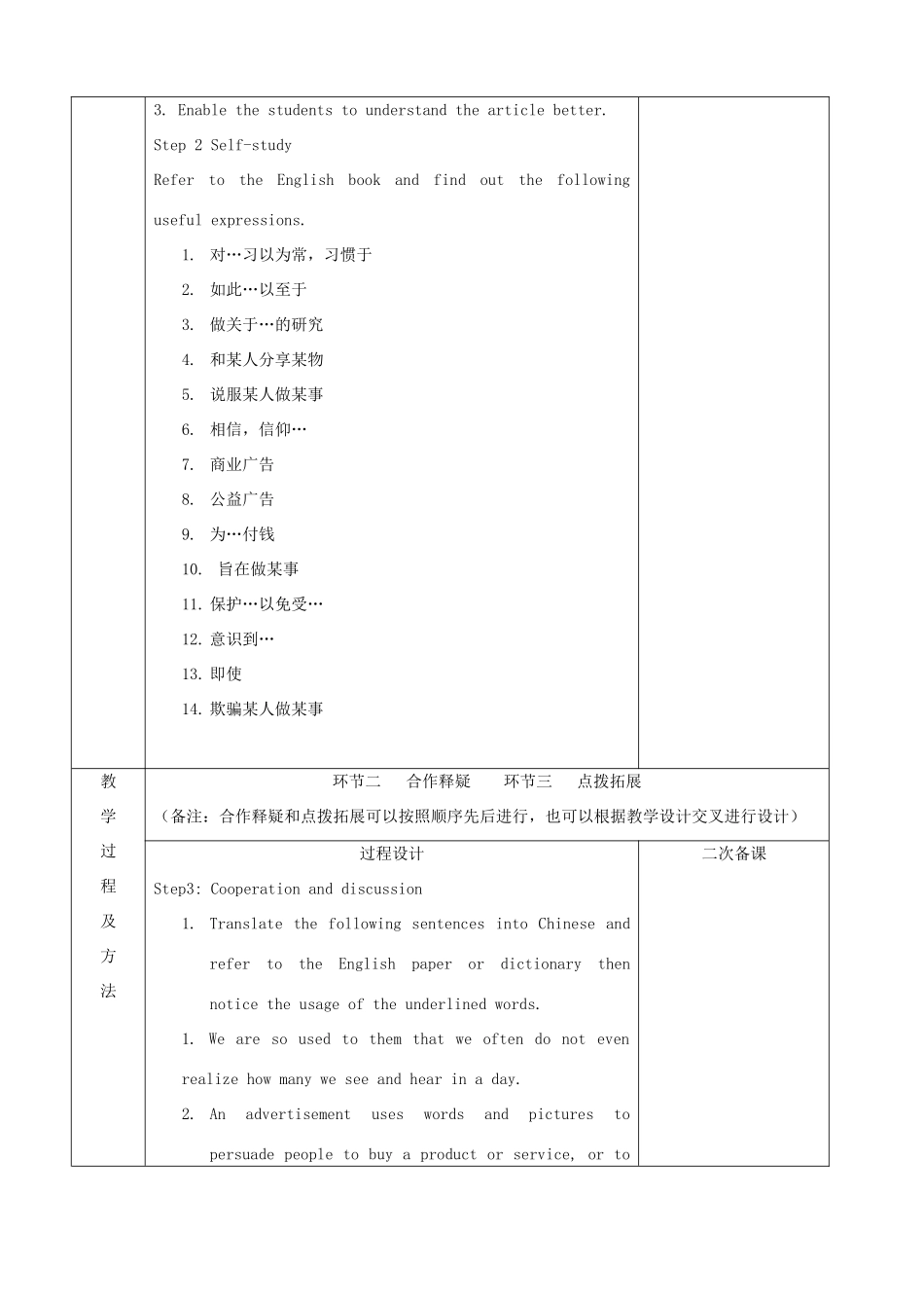 江苏省徐州市睢宁县菁华高级中学2014年高中英语 Unit1 Advertising Reading（第2课时）四步教学法教案 牛津译林版必修4_第2页