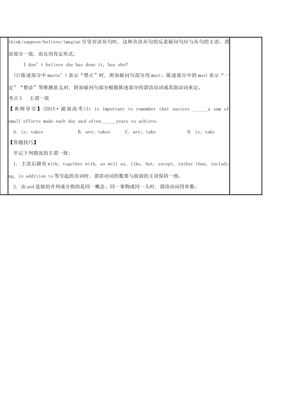 江苏省徐州市铜山县高三英语二轮复习 语法专项十一 特殊句式和主谓一致（二）教学案-人教版高三全册英语教学案_第2页