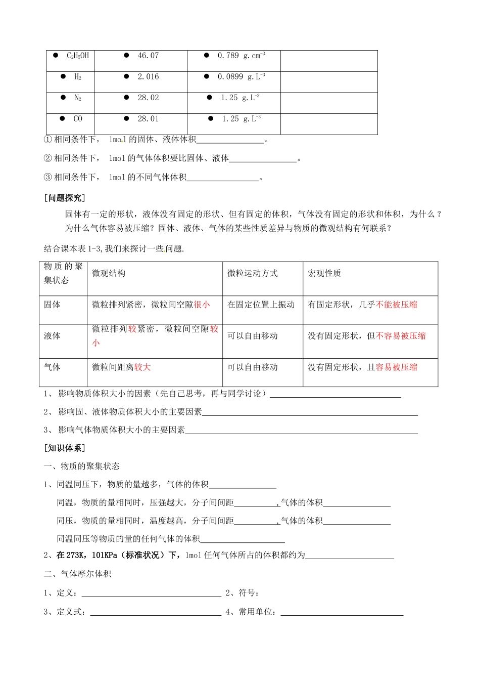 江苏省无锡新领航教育咨询有限公司2014高中化学 专题1第1单元 第3课时 物质的聚集状态学案 苏教版必修1_第2页