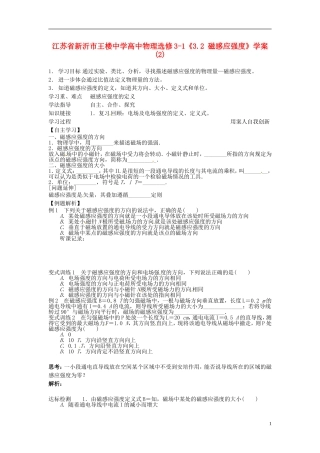 江苏省新沂市王楼中学高中物理《3.2 磁感应强度》学案2 新人教版选修3-1