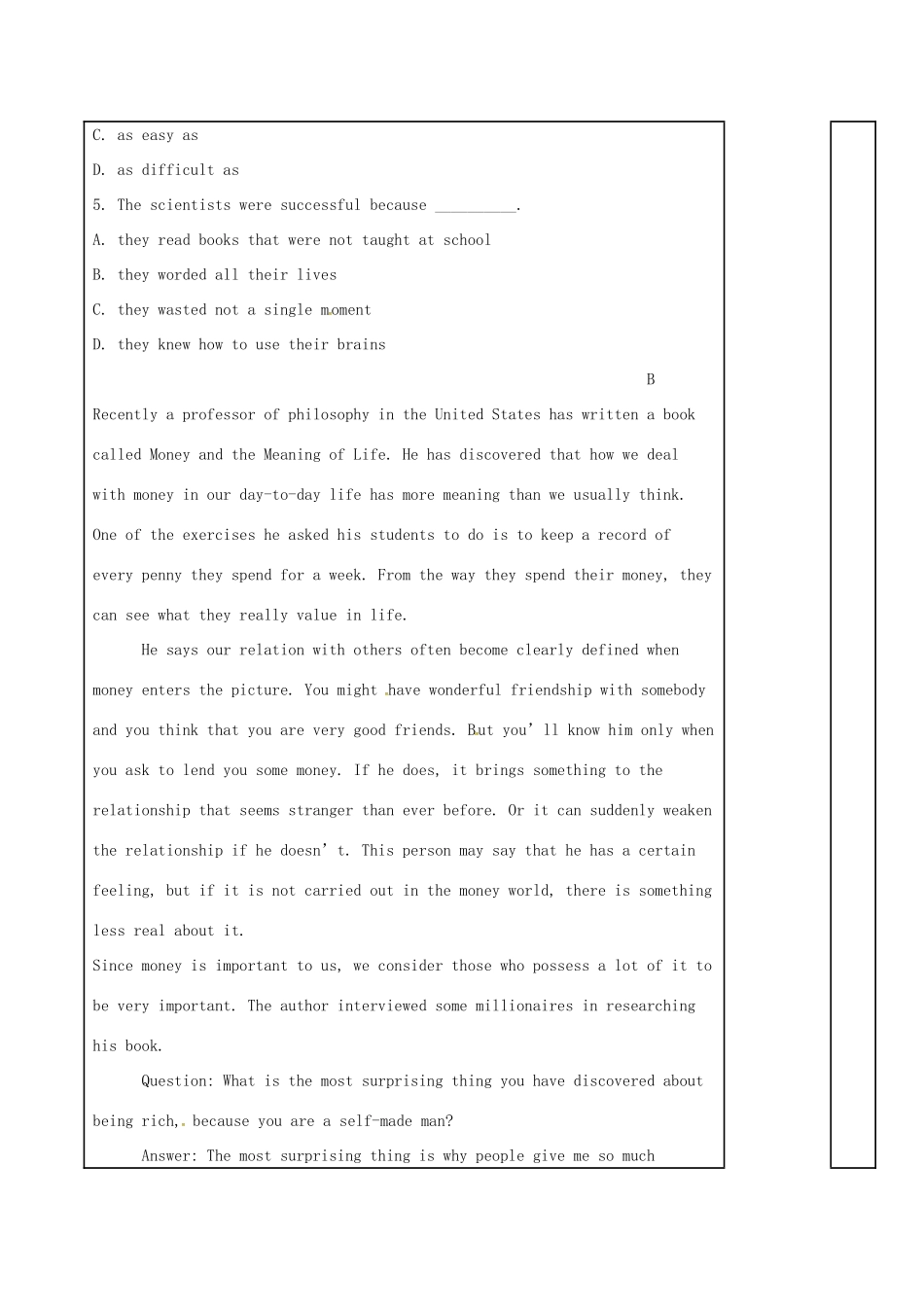 江苏省徐州市铜山县高三英语一轮复习 Module 3 Unit 3 Back to the past阅读训练教学案-人教版高三全册英语教学案_第3页