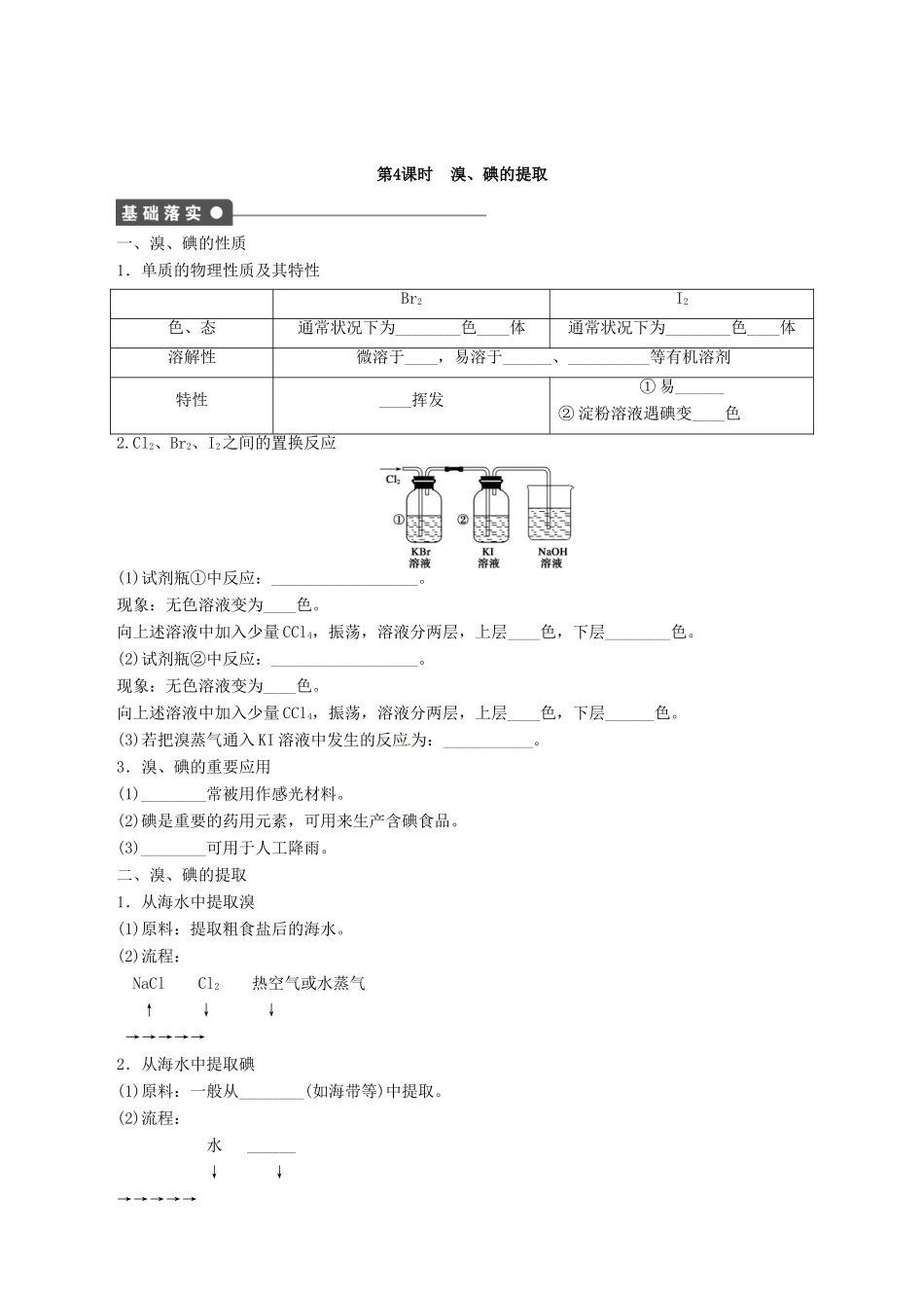 江苏省无锡新领航教育咨询有限公司2014高中化学 专题2第1单元 第4课时 溴、碘的提取学案 苏教版必修1_第3页