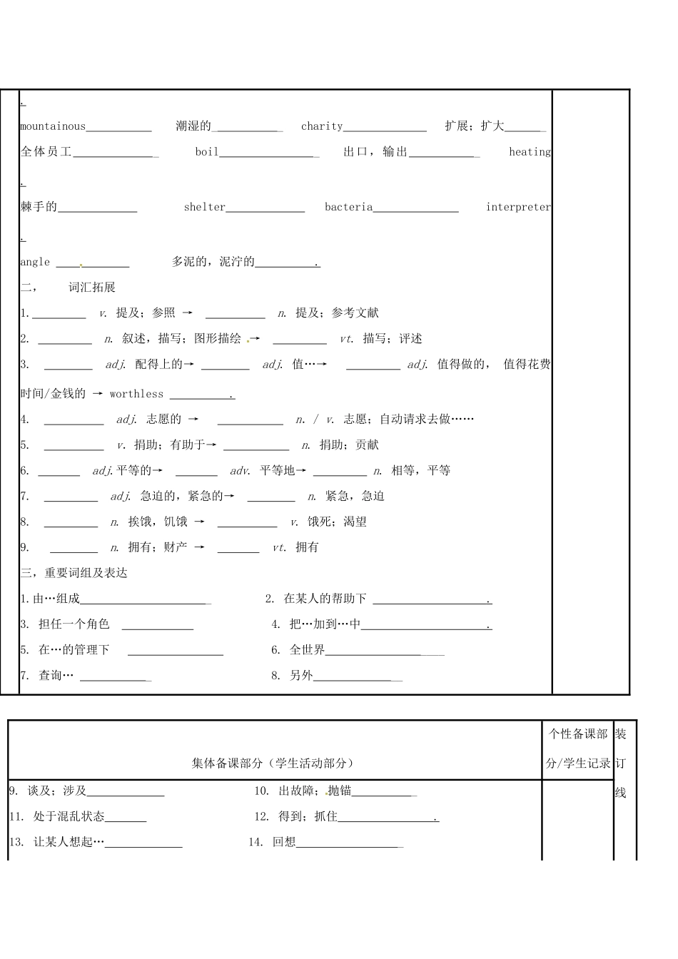江苏省徐州市铜山县高三英语一轮复习 Module 6 Unit 4 Helping people around the world（一）教学案-人教版高三全册英语教学案_第2页