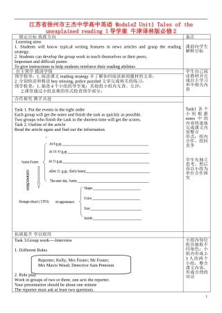 江苏省徐州市王杰中学高中英语 Module2 Unit1 Tales of the unexplained reading 1导学案 牛津译林版必修2