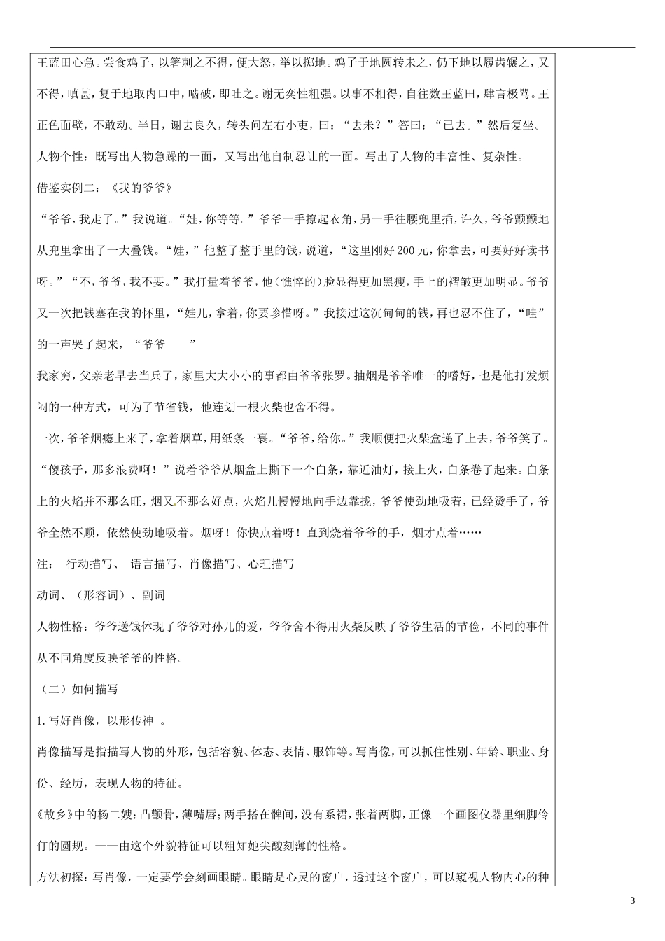 江苏省徐州市王杰中学高中语文《作文训练—人性光辉 写人要凸显个性》导学案 新人教版必修3_第3页