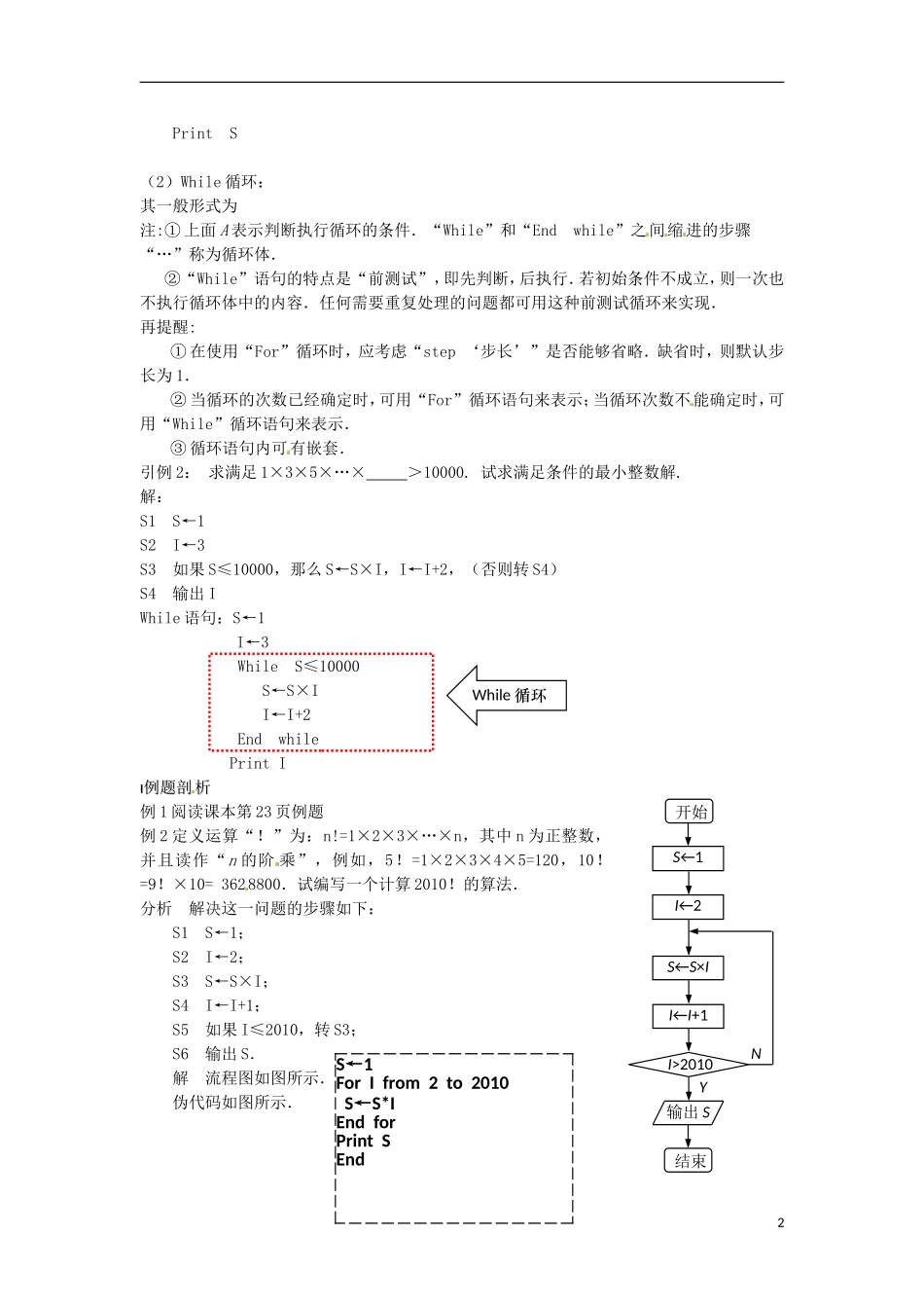 江苏省海门市包场高级中学高考数学一轮复习 循环语句1教学案_第2页