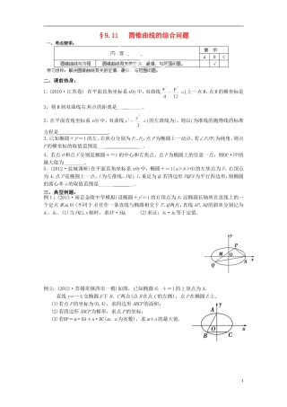 江苏省海门市包场高级中学高考数学一轮复习 圆锥曲线的综合问题教学案