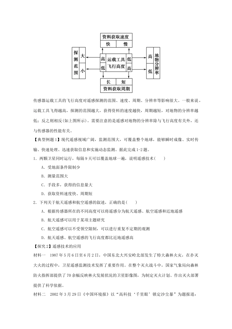 江苏省淮安市新马高级中学高中地理 第四单元单元活动 遥感技术及其应用教学案 新人教版必修1_第2页