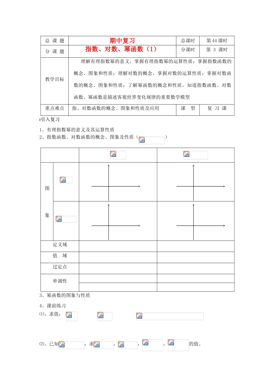 江苏省溧水县第二高级中学高中数学 第44课时指数对数幂函数复习1教学案 苏教版必修1_第1页