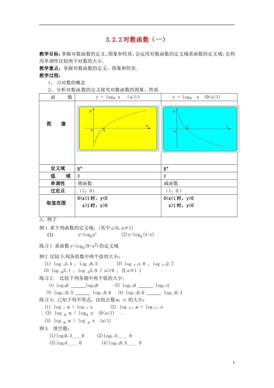 江苏省海门市麒麟中学高中数学 2.2.2对数函数及其性质（一）教案 新人教A版必修1_第1页