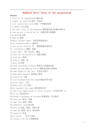 江苏省淮安中学II部高二英语 M2U1 必备词组和句子导学案 牛津译林版