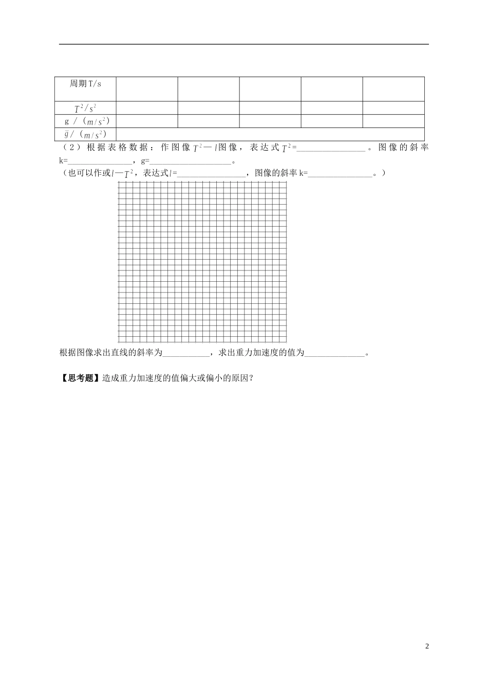 江苏省溧阳市2012-2013学年高二物理上学期 振动和波 实验用单摆测重力加速度学案 新人教版_第2页