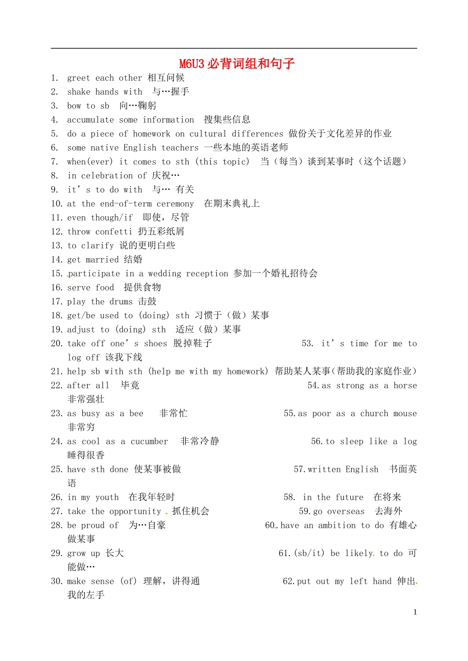 江苏省淮安中学II部高二英语 M6U3 句子和短语导学案 牛津译林版_第1页