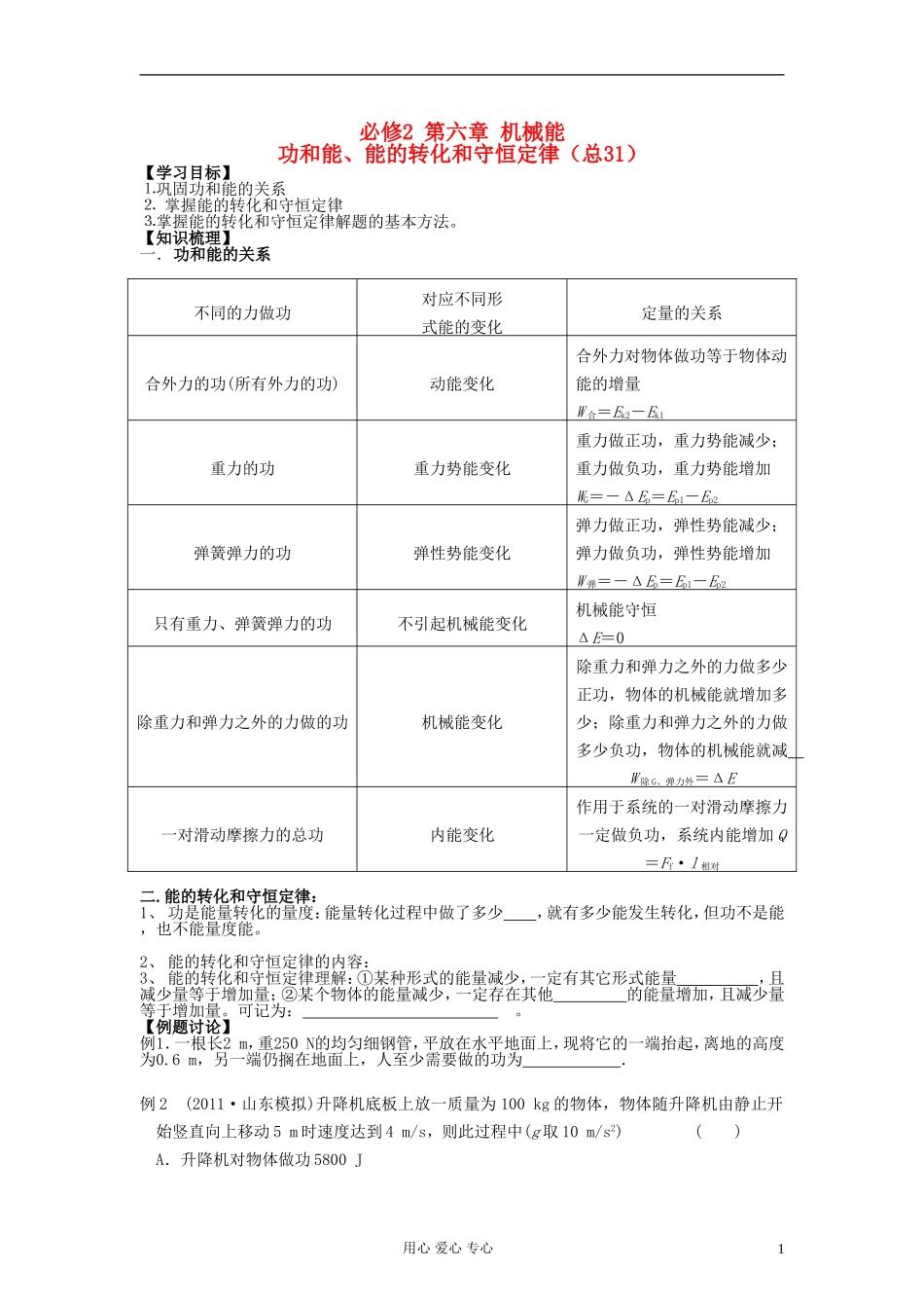 江苏省溧阳市2013届高三物理一轮复习 机械能--功能关系学案 新人教版_第1页