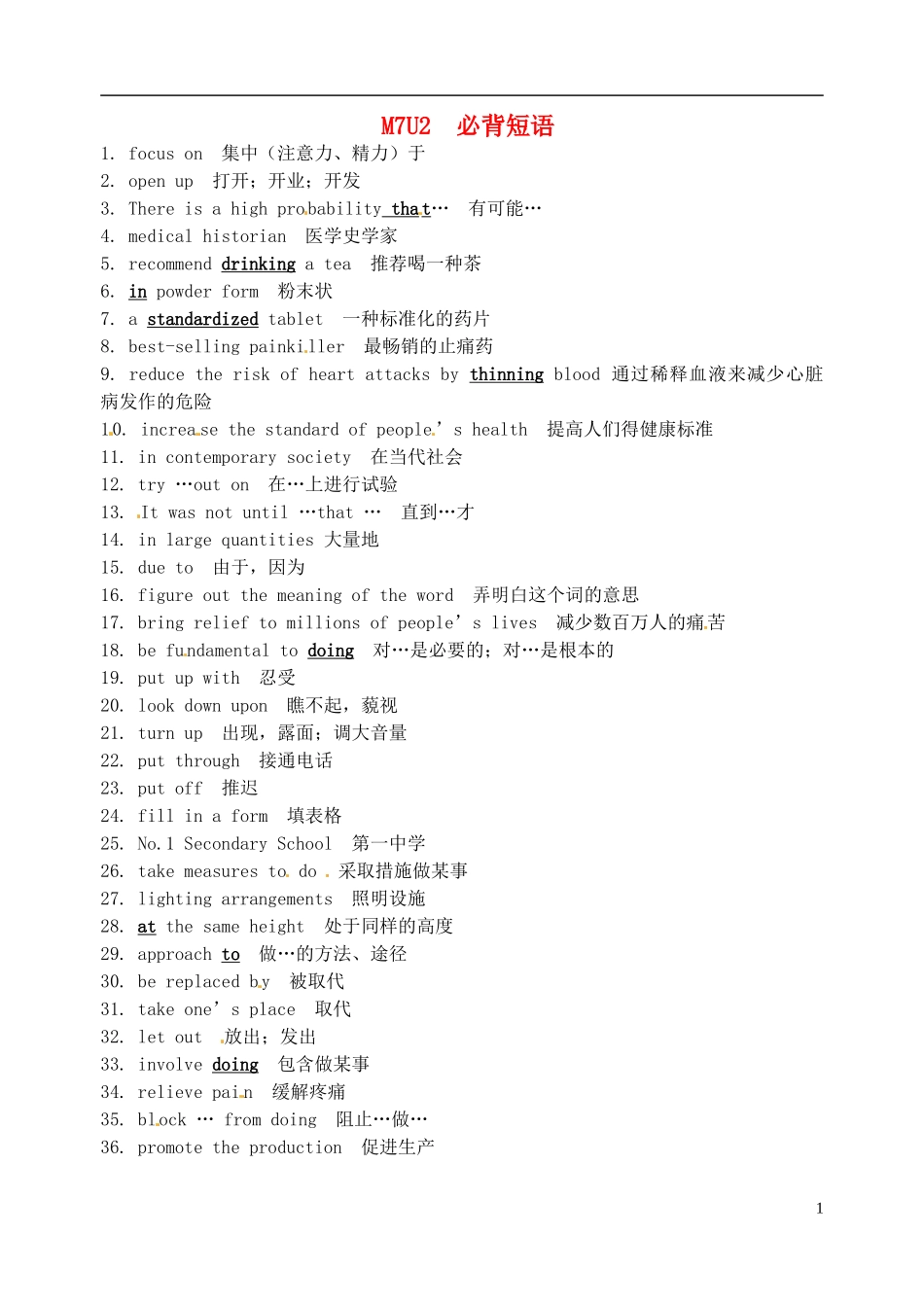 江苏省淮安中学II部高二英语 M7U2 必背短语导学案 牛津译林版_第1页