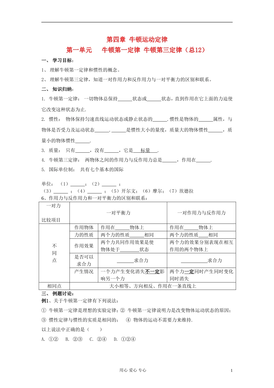 江苏省溧阳市2013届高三物理一轮复习 牛顿运动定律--牛顿第一定律、第三定律学案 新人教版_第1页