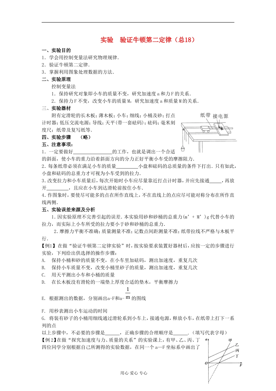 江苏省溧阳市2013届高三物理一轮复习 牛顿运动定律--实验 验证牛顿第二定律学案 新人教版_第1页