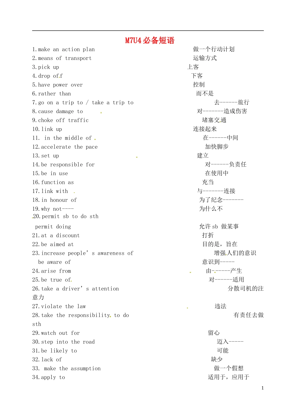 江苏省淮安中学II部高二英语 M7U4 必备短语导学案 牛津译林版_第1页