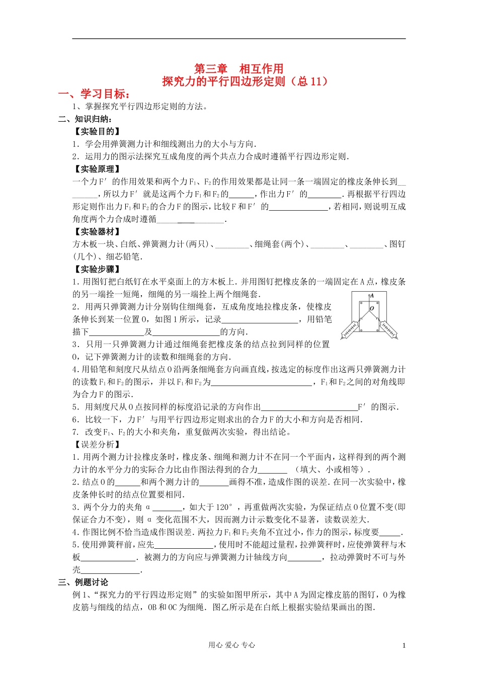 江苏省溧阳市2013届高三物理一轮复习 相互作用--实验：验证平行四边形学案 新人教版_第1页