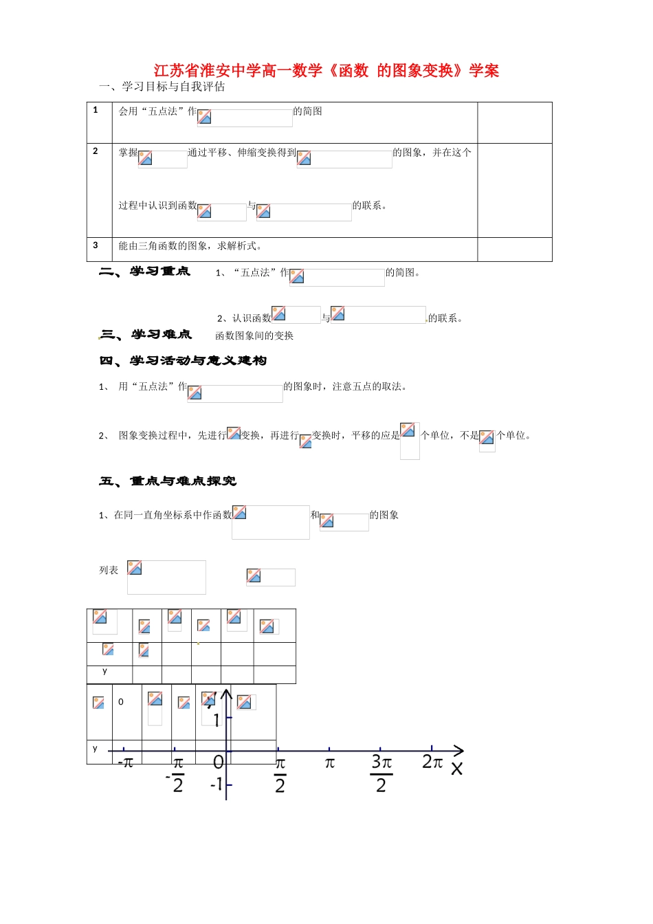 江苏省淮安中学高一数学《函数 的图象变换》学案_第1页