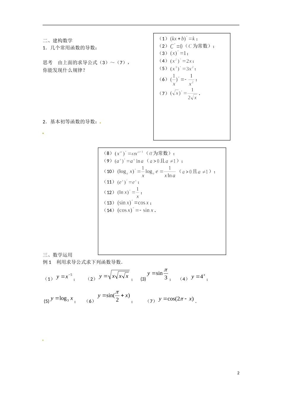 江苏省涟水县第一中学高中数学 第三章 第5课 常见函数的导数教学案 苏教版选修1-1_第2页