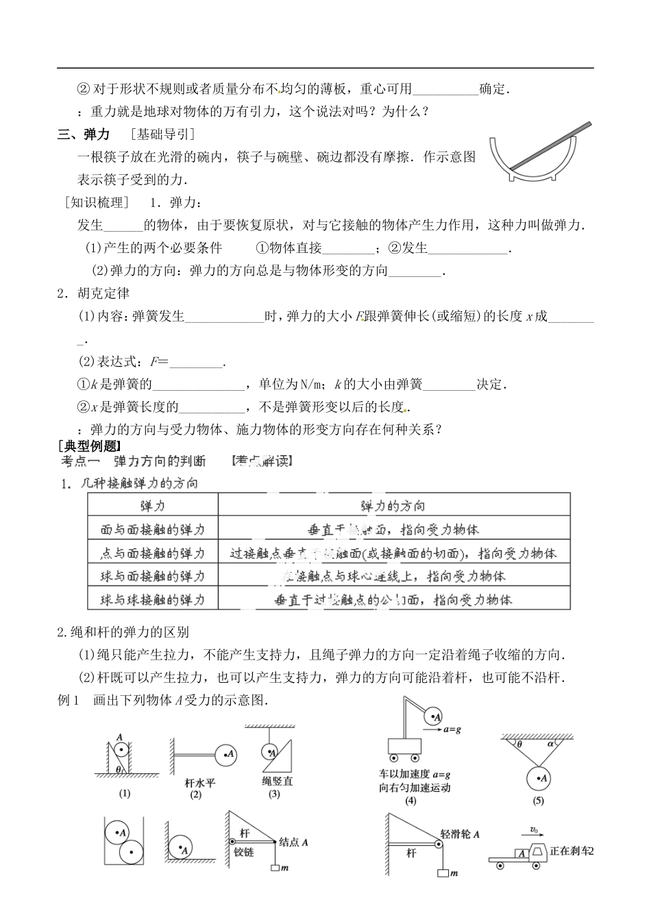江苏省海头高级中学2014届高三物理一轮复习 第2章第1课时《力、重力、弹力》导学案_第2页