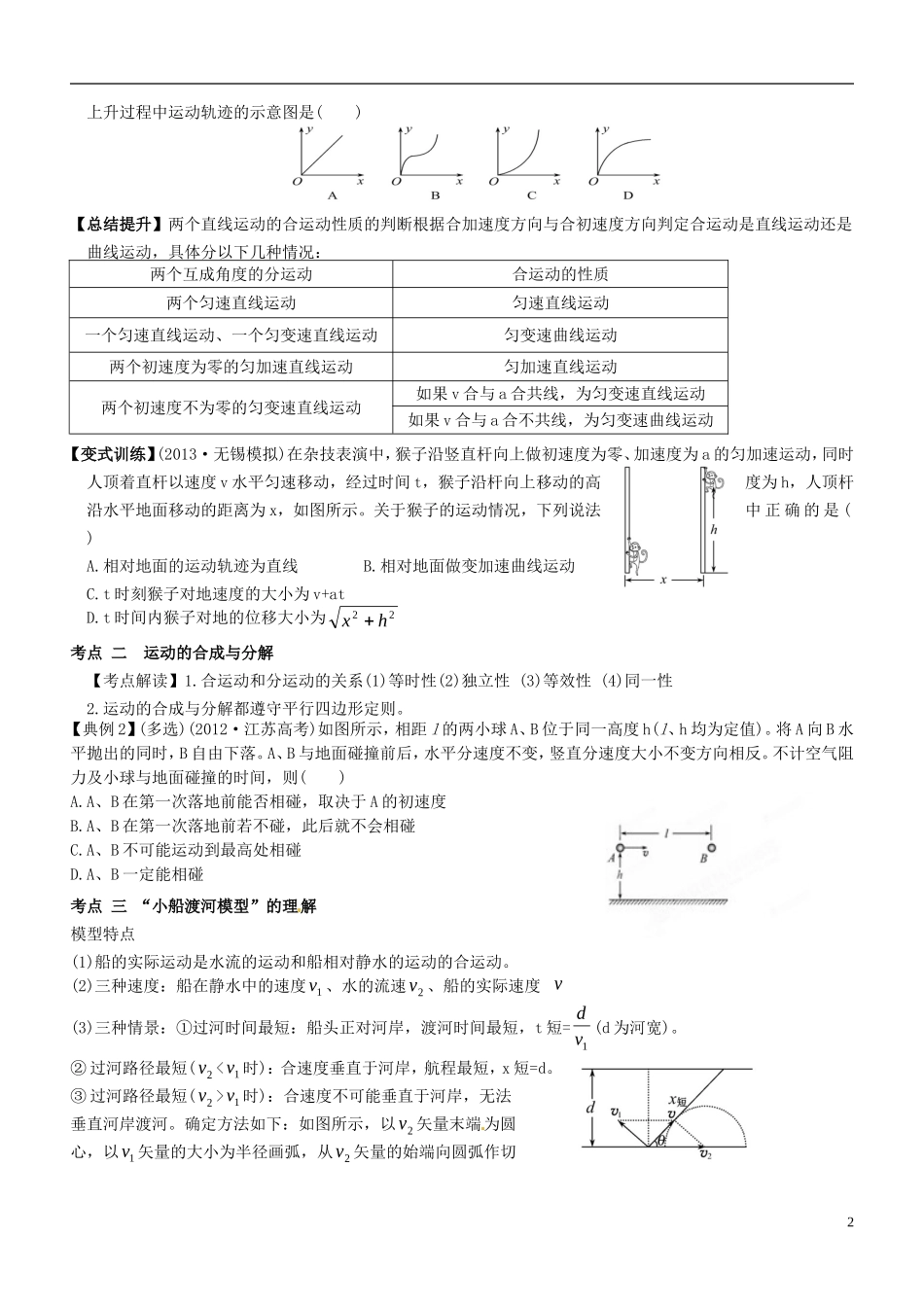 江苏省海头高级中学2014年高考物理一轮复习 第4章第1课时《曲线运动 运动的合成与分解》学案_第2页