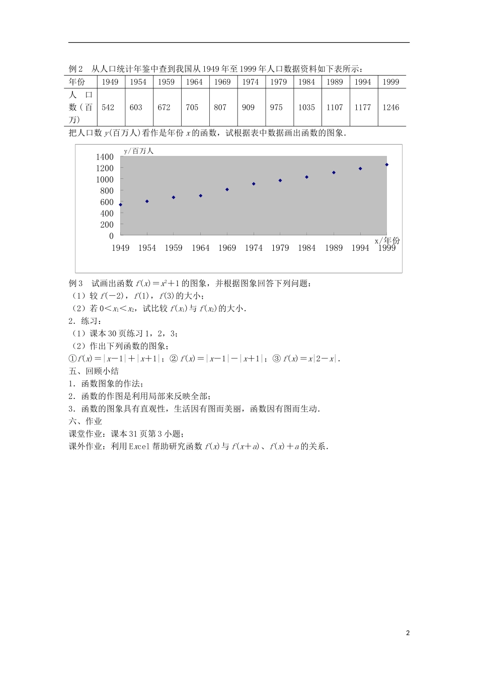 江苏省沭阳银河学校2013-2014学年高中数学 2.1.1《函数的概念和图象（3）》教案 苏教版必修1_第2页