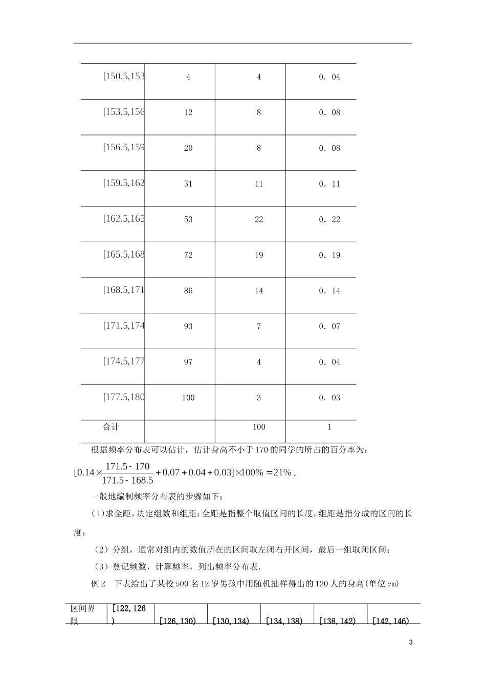 江苏省沭阳银河学校2013-2014学年高中数学 2.2.1《频率分布表》教案 苏教版必修3_第3页