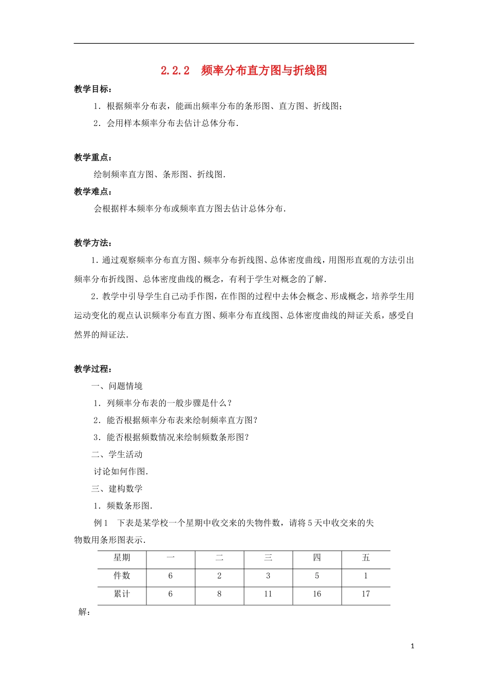 江苏省沭阳银河学校2013-2014学年高中数学 2.2.2《频率分布直方图与折线图》教案 苏教版必修3_第1页