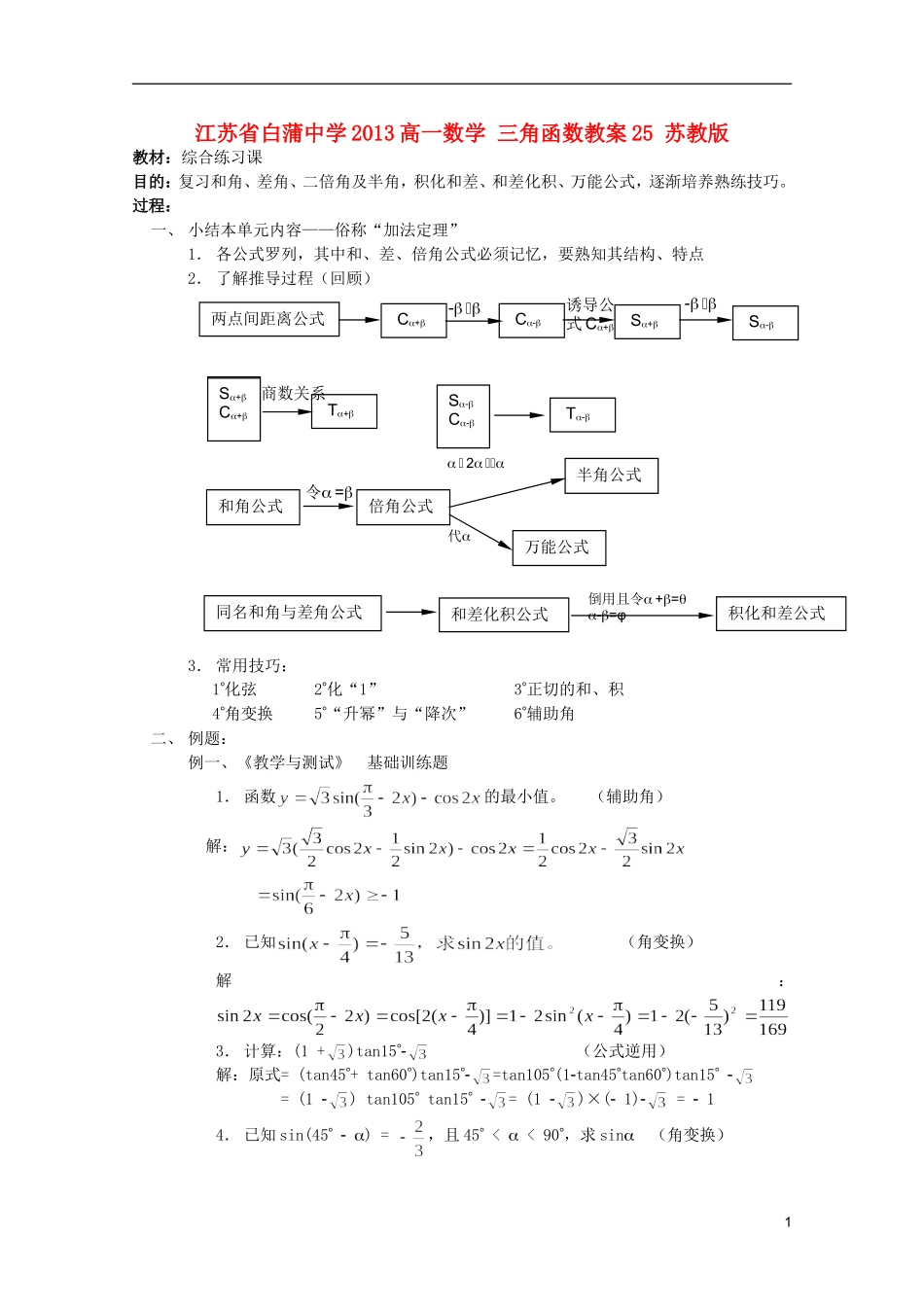 江苏省白蒲中学2013高一数学 三角函数教案25 苏教版_第1页