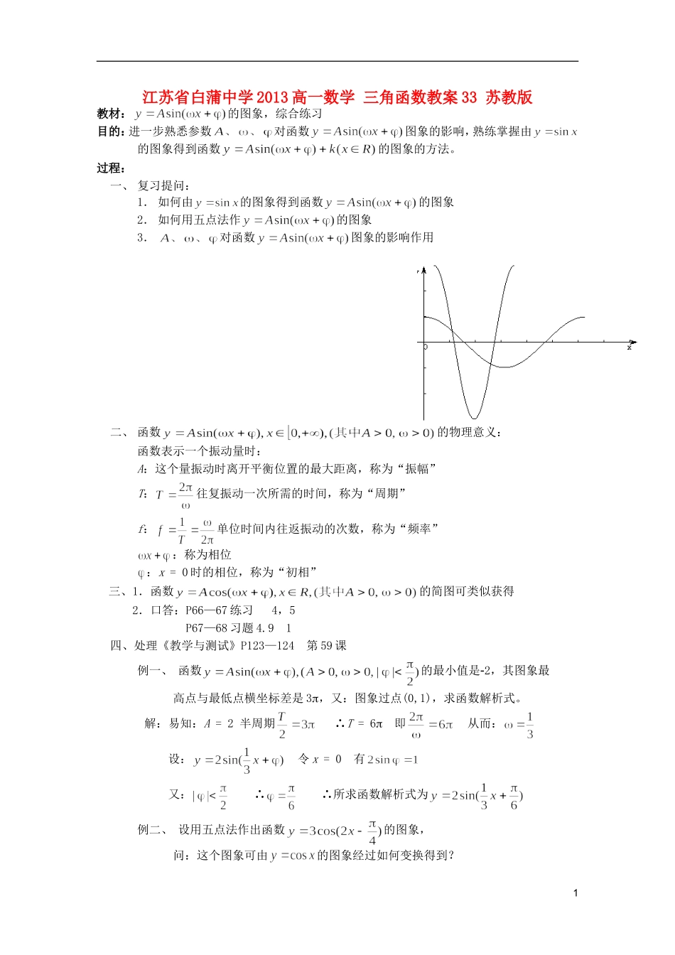 江苏省白蒲中学2013高一数学 三角函数教案33 苏教版_第1页