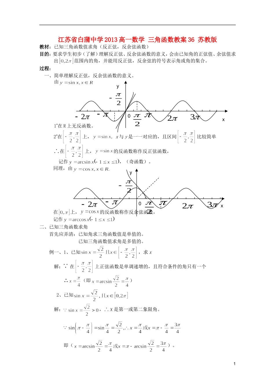 江苏省白蒲中学2013高一数学 三角函数教案36 苏教版_第1页