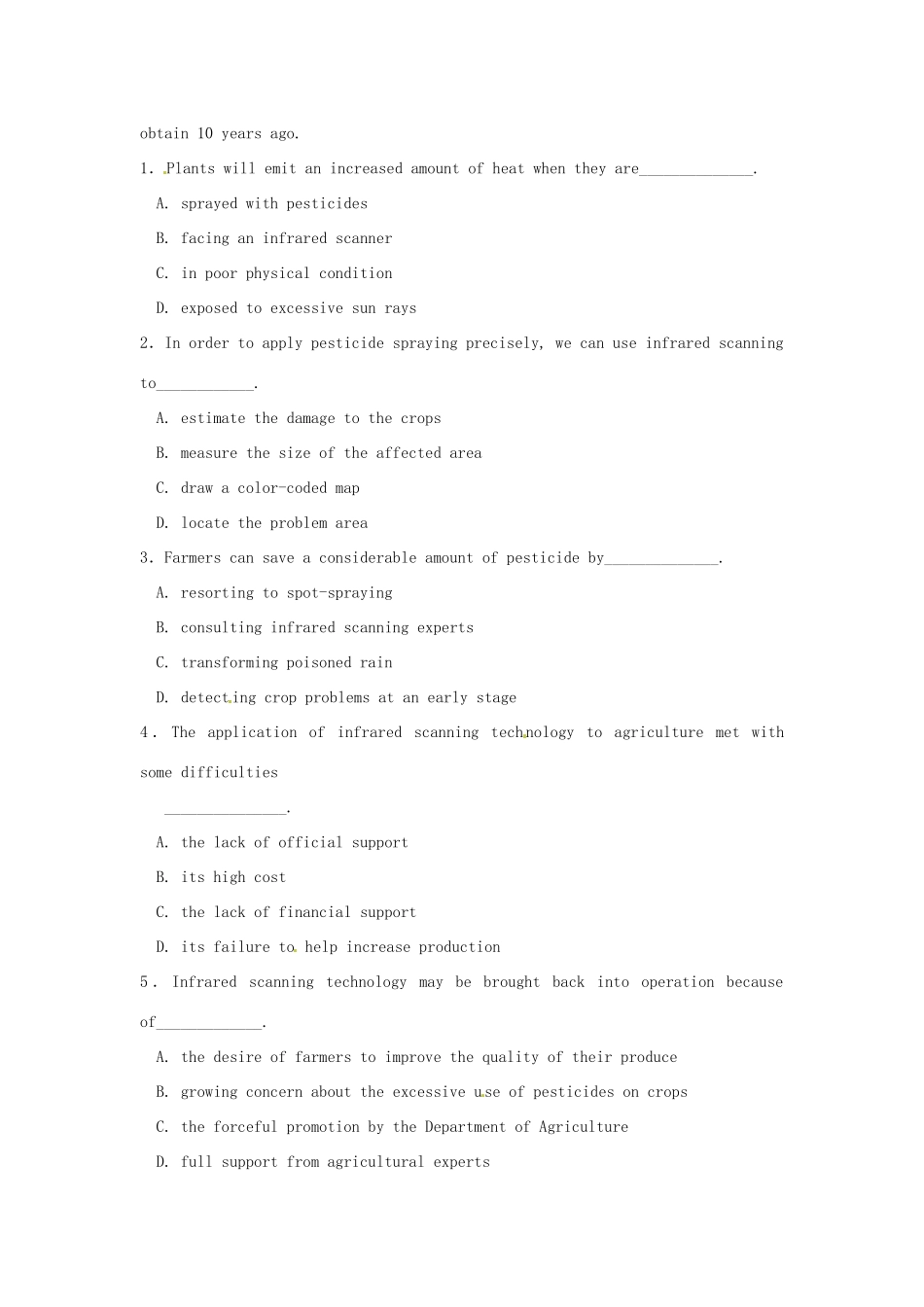 江苏省泗阳中学2013届高三英语 “艺体类”专项复习：阅读专题七_第2页