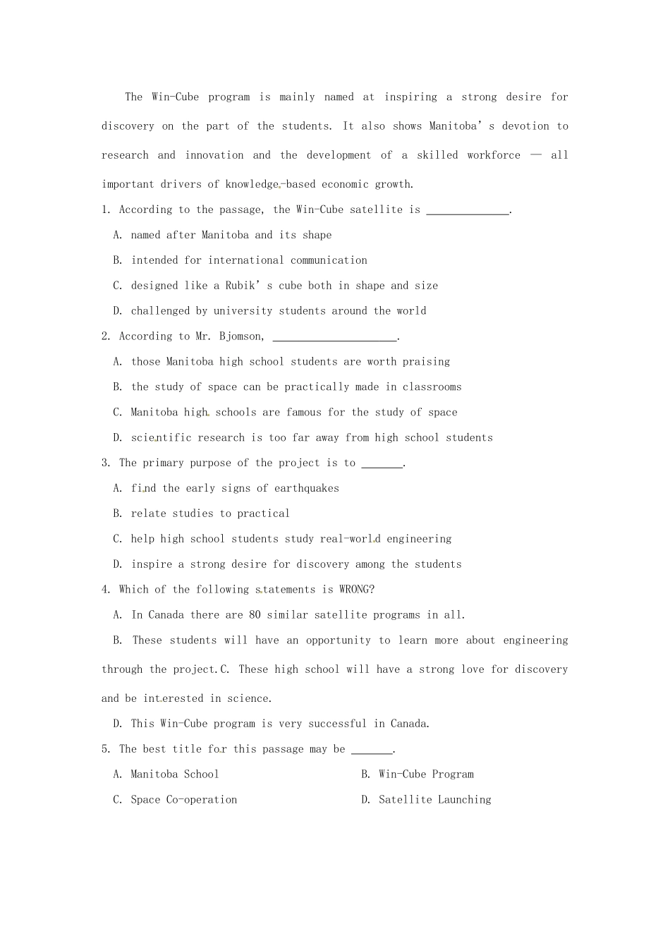 江苏省泗阳中学2013届高三英语 “艺体类”专项复习：阅读专题三_第2页