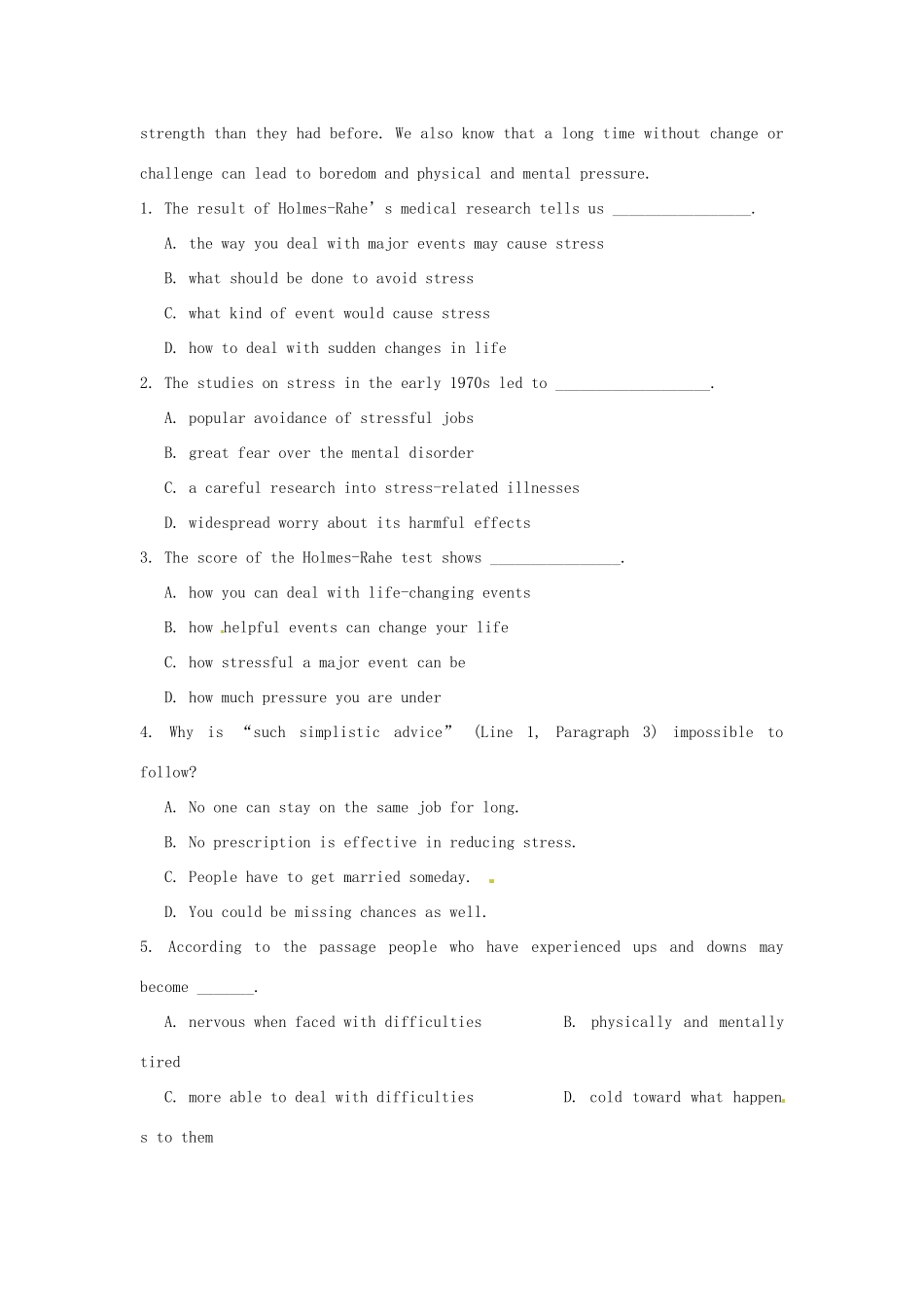 江苏省泗阳中学2013届高三英语 “艺体类”专项复习：阅读专题四_第2页