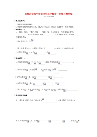 江苏省盐城文峰中学美术生高中数学一轮复习《17等比数列》教学案
