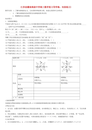 江苏省灌南高级中学高三数学 双曲线(1)复习导学案