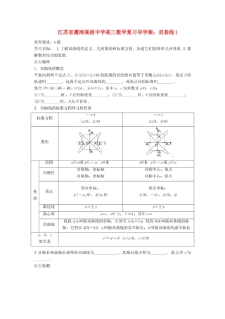 江苏省灌南高级中学高三数学 双曲线1复习导学案